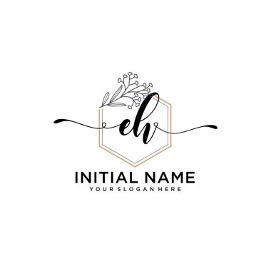 Handwriting Floral Initial Logo EH with Geometric Frame