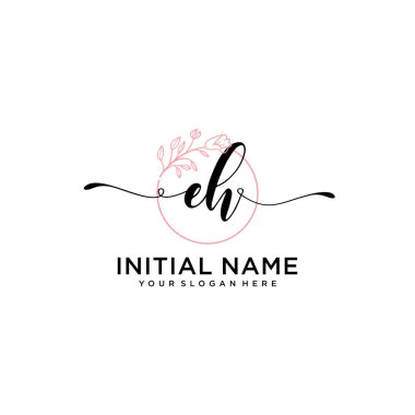 Handwriting Floral Initial Logo EH with Geometric Frame
