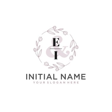 Floral Initial Logo EI with Botanical and Geometric Designs
