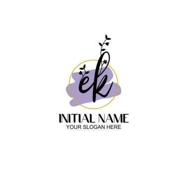 Floral Initial Logo EK with Botanical and Geometric Designs