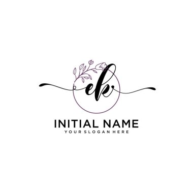 Handwriting Floral Initial Logo EK with Geometric Frame