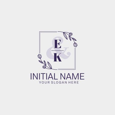 Floral Initial Logo EK with Botanical and Geometric Designs