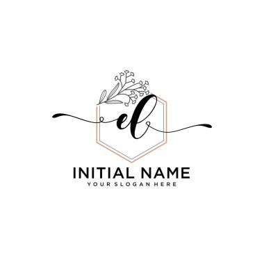 Handwriting Floral Initial Logo EL with Geometric Frame