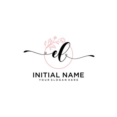 Handwriting Floral Initial Logo EL with Geometric Frame