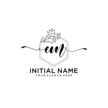 Handwriting Floral Initial Logo EM with Geometric Frame