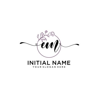 Handwriting Floral Initial Logo EM with Geometric Frame