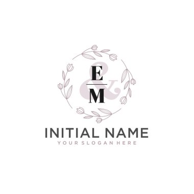 Floral Initial Logo EM with Botanical and Geometric Designs