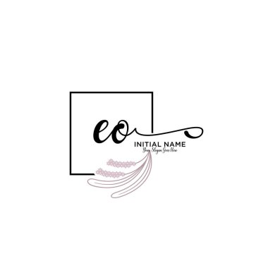 Handwriting Floral Initial Logo EO with Geometric Frame