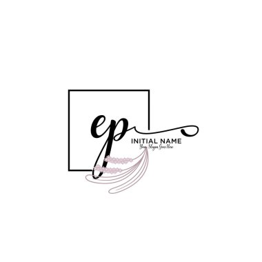 Handwriting Floral Initial Logo EP with Geometric Frame
