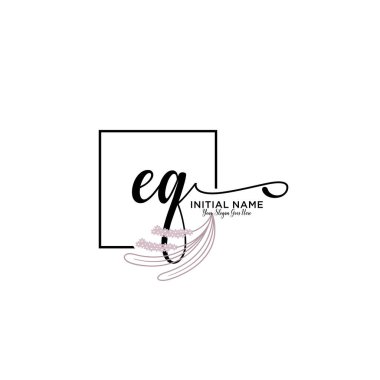 Handwriting Floral Initial Logo EQ with Geometric Frame