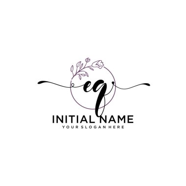 Handwriting Floral Initial Logo EQ with Geometric Frame
