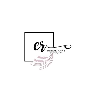 Handwriting Floral Initial Logo ER with Geometric Frame