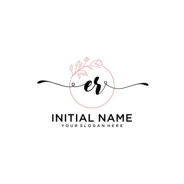 Handwriting Floral Initial Logo ER with Geometric Frame