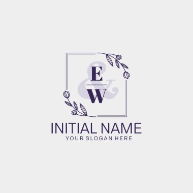 Floral Initial Logo EW with Botanical and Geometric Designs