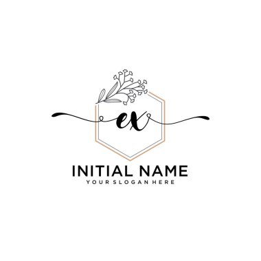 Handwriting Floral Initial Logo EX with Geometric Frame