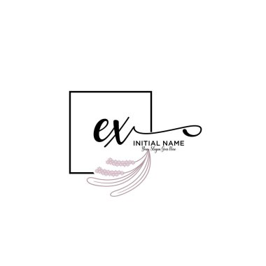Handwriting Floral Initial Logo EX with Geometric Frame