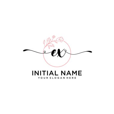 Handwriting Floral Initial Logo EX with Geometric Frame