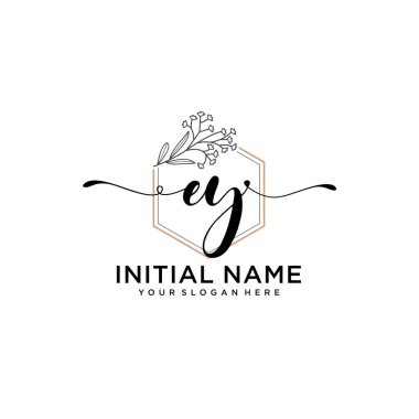 Handwriting Floral Initial Logo EY with Geometric Frame