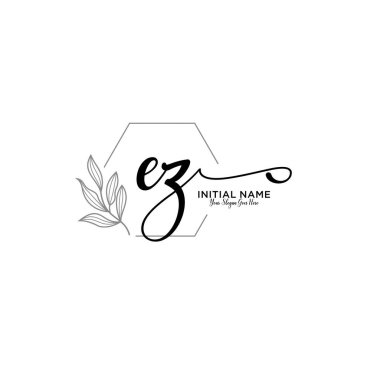 Handwriting Floral Initial Logo EZ with Geometric Frame