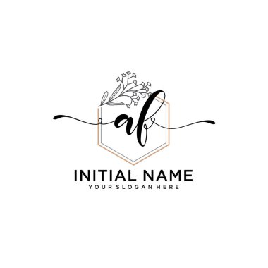 Geometrik Çerçeveli El Yazısı Çiçek Baş Logosu AF