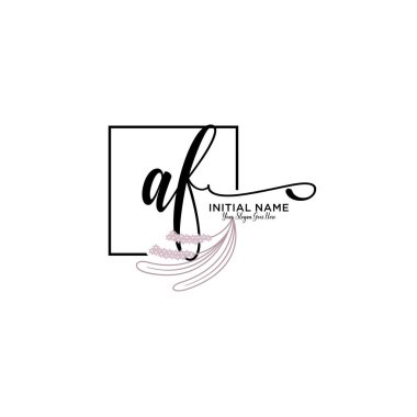 Geometrik Çerçeveli El Yazısı Çiçek Baş Logosu AF