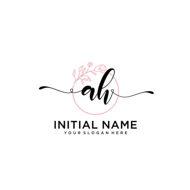 Geometrik Çerçeve ile El Yazısı Çiçek Baş Logosu AH