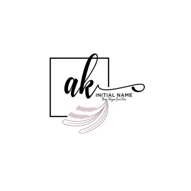 Geometrik Çerçeve ile El Yazısı Çiçek Baş Logosu AK