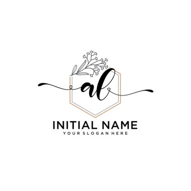 Geometrik Çerçeve ile El Yazısı Çiçek Baş Logosu AL
