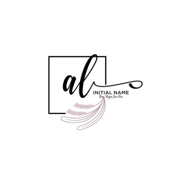 Geometrik Çerçeve ile El Yazısı Çiçek Baş Logosu AL