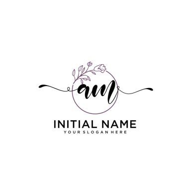 Geometrik Çerçeve ile El Yazısı Çiçek Baş Logosu AM