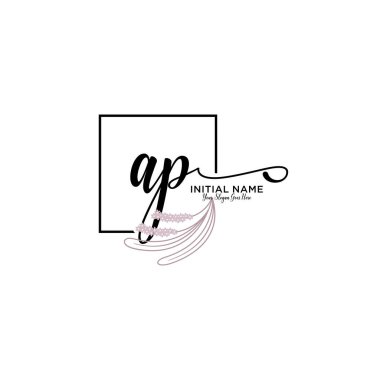 Geometrik Çerçeve ile El Yazısı Çiçek Baş Logosu AP
