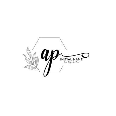 Geometrik Çerçeve ile El Yazısı Çiçek Baş Logosu AP