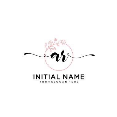 Geometrik Çerçeve ile El Yazısı Çiçek Logosu AR