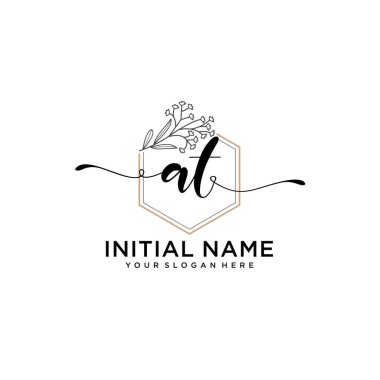 Geometrik Çerçeve ile El Yazısı Çiçek Baş Logosu AT