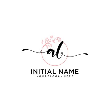Geometrik Çerçeve ile El Yazısı Çiçek Baş Logosu AT