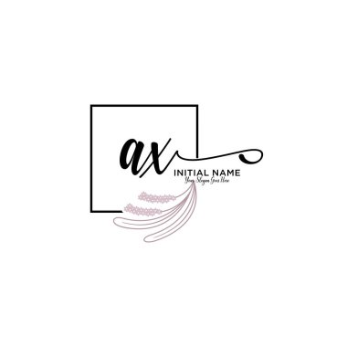 Geometrik Çerçeve ile El Yazısı Çiçek Baş Logosu AX