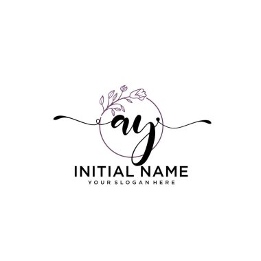 Geometrik Çerçeveli El Yazısı Çiçek Baş Logosu AY