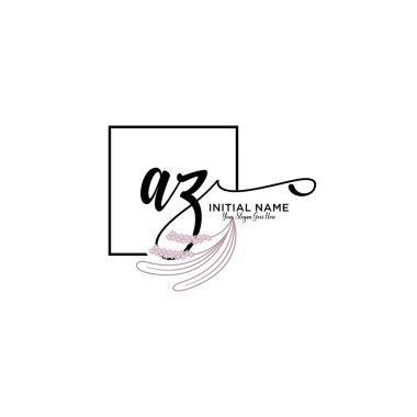 Geometrik Çerçeve ile El Yazısı Çiçek Baş Logosu AZ