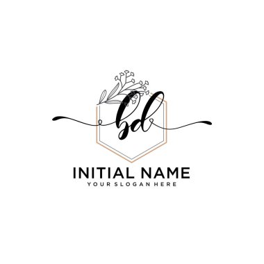 Geometrik Çerçeveli El Yazısı Çiçek Baş Logosu BD