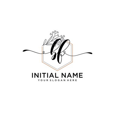 Geometrik Çerçeve ile El Yazısı Çiçek Baş Logosu BF
