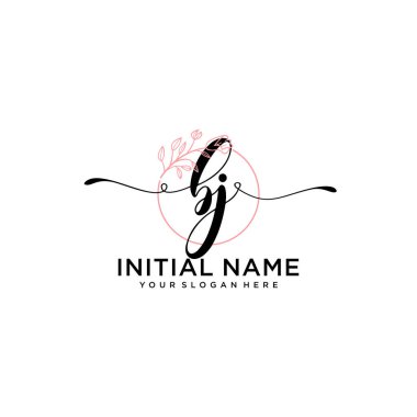 Geometrik Çerçeve ile El Yazısı Çiçek Baş Logosu BJ