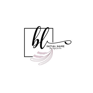 Geometrik Çerçeve ile El Yazısı Çiçek Baş Logosu