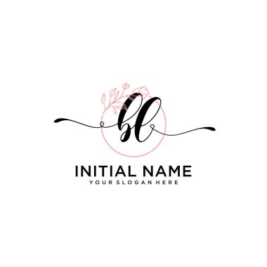 Geometrik Çerçeve ile El Yazısı Çiçek Baş Logosu