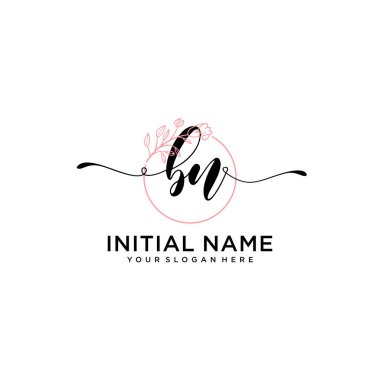 Geometrik Çerçeveli El Yazısı Çiçek Baş Logosu BN