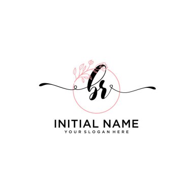Geometrik Çerçeveli El Yazısı Çiçek Baş Logosu BR