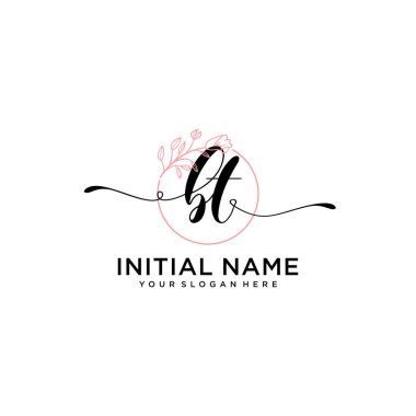 Geometrik Çerçeveli El Yazısı Çiçek Baş Logosu BT