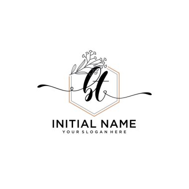 Geometrik Çerçeveli El Yazısı Çiçek Baş Logosu BT