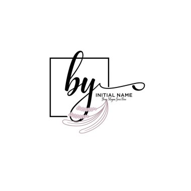 Geometrik Çerçeve ile El Yazısı Çiçek Baş Logosu