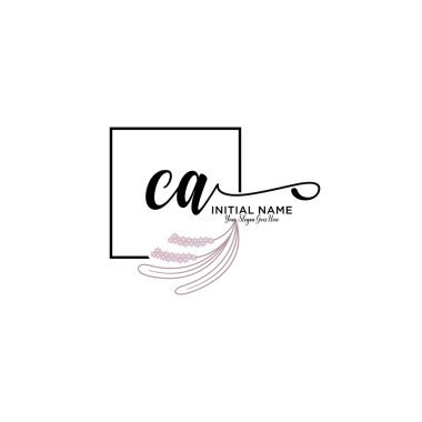 Geometrik Çerçeve ile El Yazısı Çiçek Baş Logosu CA