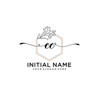 Geometrik Çerçeveli El Yazısı Çiçek Baş Logosu CC